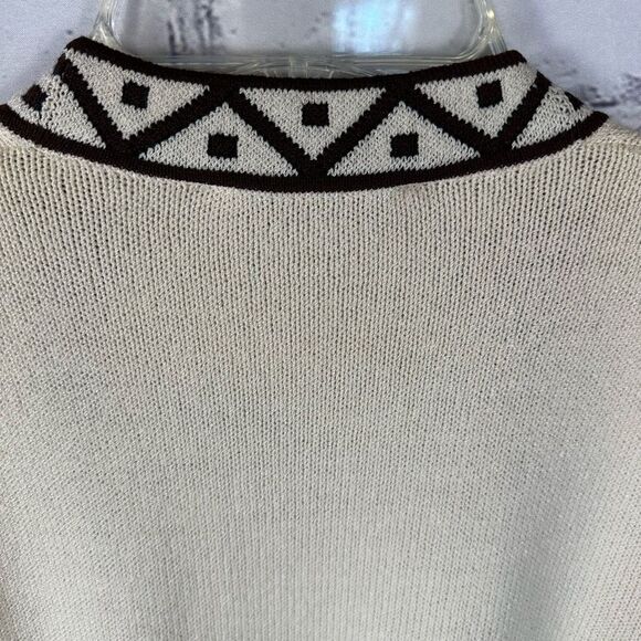 St. John Collection Santana Cream Knit Brown Edging Detail Open Front Cardigan P - Picture 6 of 9